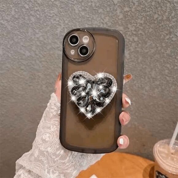 Heart Shaped Diamond Charm Cell Phone Stand - Picture 1 of 5